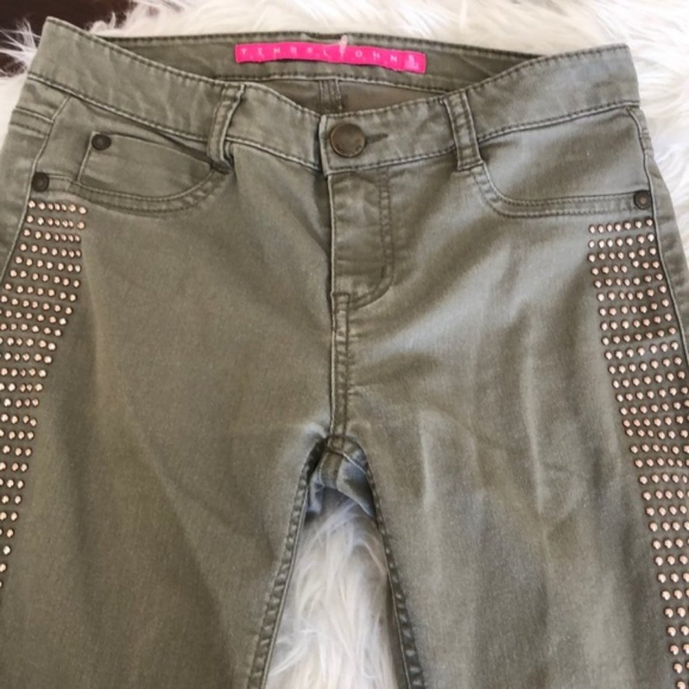 Tinseltown military green studded skinny jeans